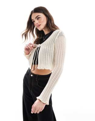 Cotton On - Grobmaschige Strickjacke in Porzellan-Weiß