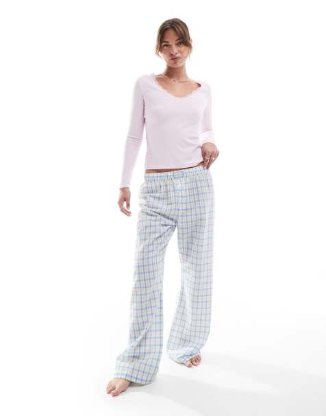 Cotton On – Gröna och blå, rutiga pyjamasbyxor i boyfriend-modell med boxershortsmidja - view 1