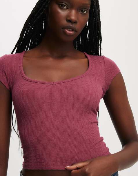 Cotton On Hailey textured short sleeve in burgundy - view 1