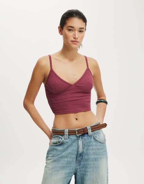 Cotton On Hailey v neck cami in rich plum/contrast  - AUBURN - view 1