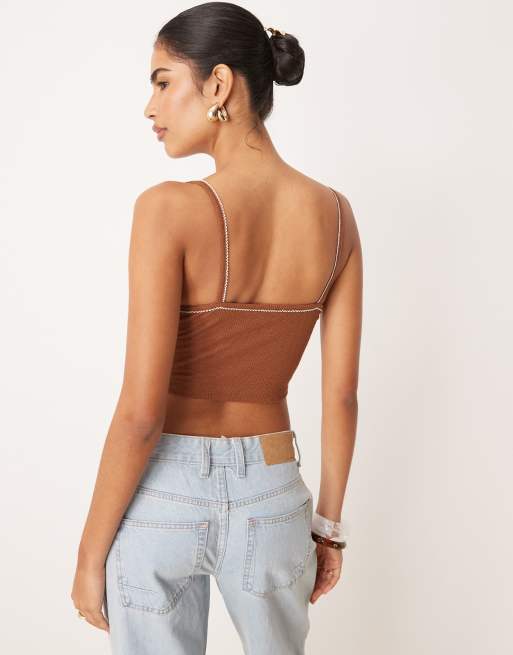 Cotton On Hailey v neck cami in walnut/contrast , 4 of 4