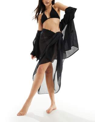 Cotton On - Halbtransparenter Strand-Sarong in Schwarz