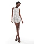 [Cotton:On] Cotton On Hallie drop hem mini dress in natural check-Neutral 8 Natural check