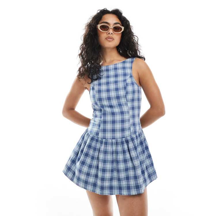 blue checkered dress Daisy Lane Light Gingham Tiered Maxi The structured yet lightweight tweed fabric elevates the classic check pattern Blue Plaid Button Picnic Dress