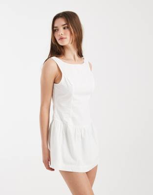 Cotton On Hallie dropped hem mini dress in white 