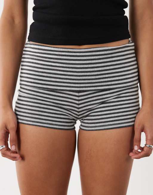 Cotton On hallie foldover micro shorts in gray stripes, 4 of 5