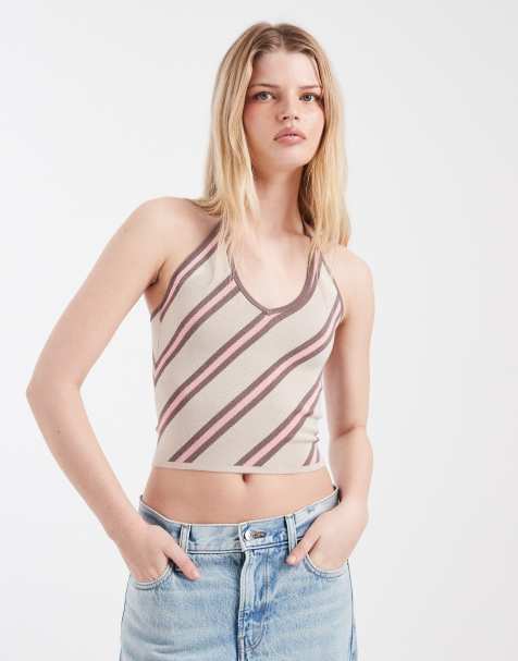 Cotton On halter knit with contrast bind in sunset stripe - view 1