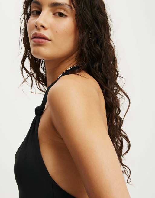 Cotton On Halter knot one piece cheeky in black, 2 of 4