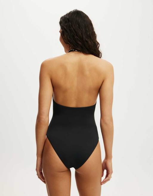Cotton On Halter knot one piece cheeky in black, 4 of 4