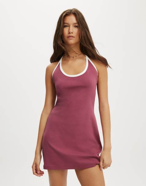 Cotton  On Halter scoop mini dress in burgundy - view 1