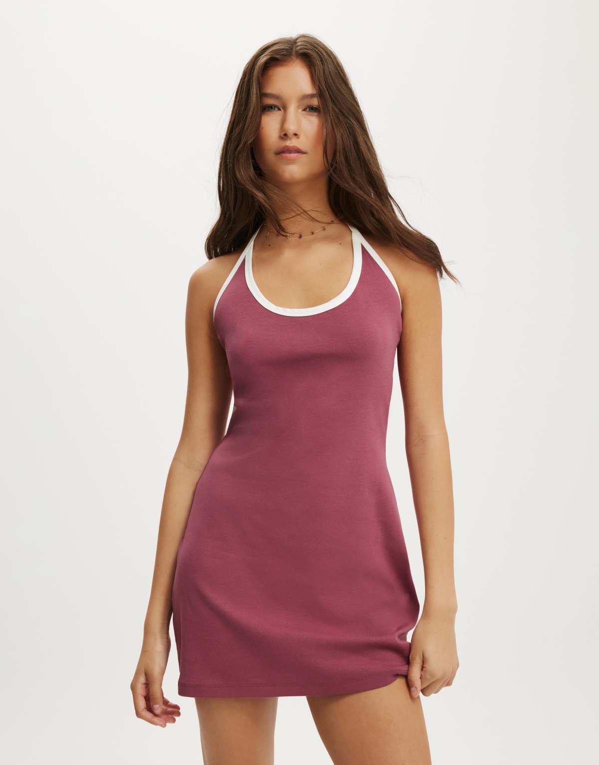 Cotton  On Halter scoop mini dress in burgundy