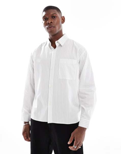 Cotton On  hampton long sleeve shirt in white and black stripe