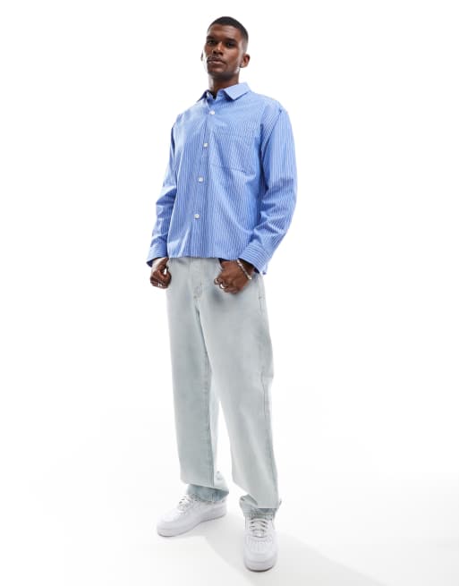 Cotton On hampton long sleeve shirt in blue stripes | ASOS