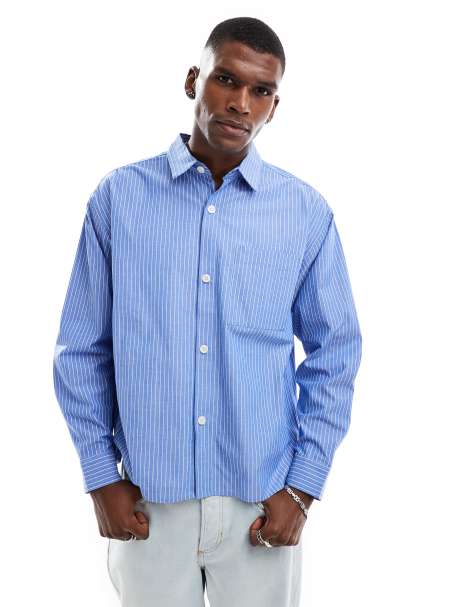 Cotton On hampton long sleeve shirt in blue stripe