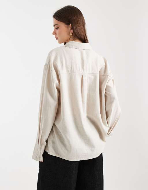 Cotton On – Haven – Beige oversize-skjorta i dad-modell och linnemix, 3 av 4