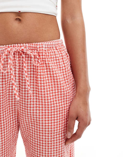 Cotton On – Haven – Ciemnopomarańczowe spodnie z kory w kratkę vichy, 4 z 5