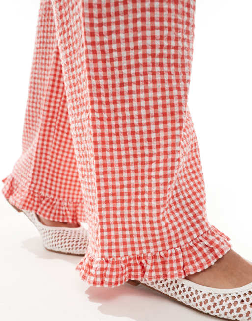 Cotton On – Haven – Ciemnopomarańczowe spodnie z kory w kratkę vichy, 5 z 5