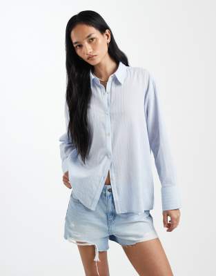 Cotton On Haven Cotton Textured Dad Shirt In Blue