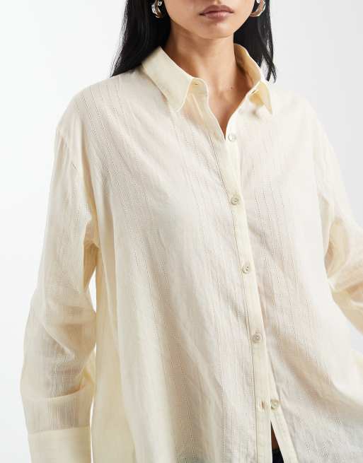 Cotton On haven cotton textured dad shirt in yellow, 3 of 4
