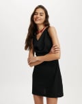 [Cotton:On] Cotton On Haven cowl neck linen blend mini dress in black 14 BLACK