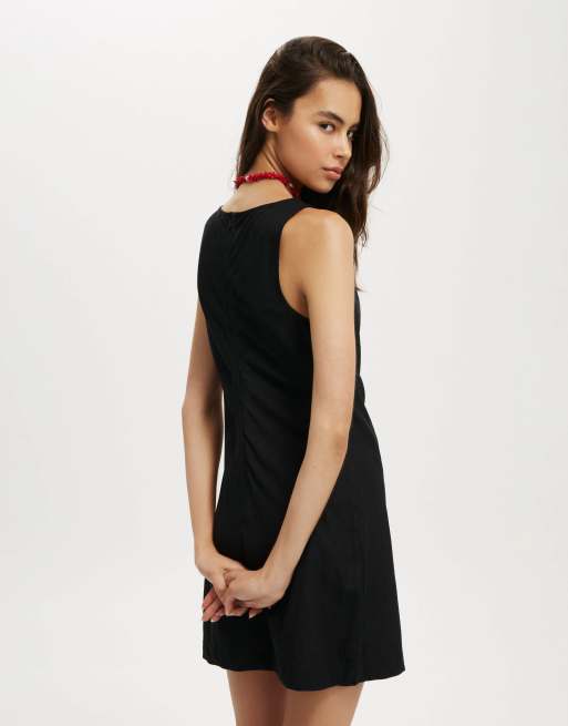Cotton On haven cowl neck linen blend mini dress in black, 3 of 4