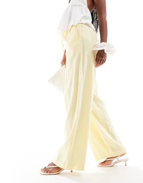Cotton On Haven wide leg linen look pant in lemon icing