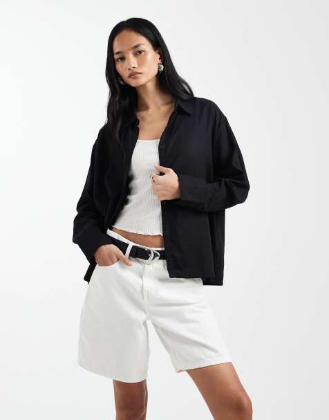 Cotton On – Haven – Czarna koszula oversize typu dad z domieszką lnu - view 1