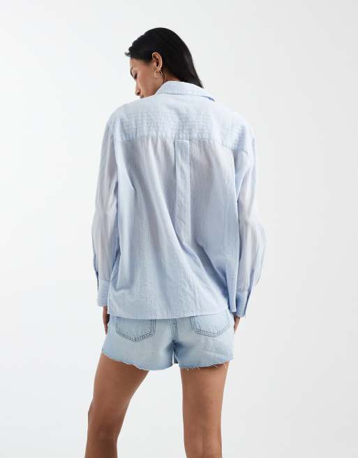 Cotton On – Haven – Dad-Hemd aus Baumwolle mit Noppenstruktur in Blau, 4 von 4