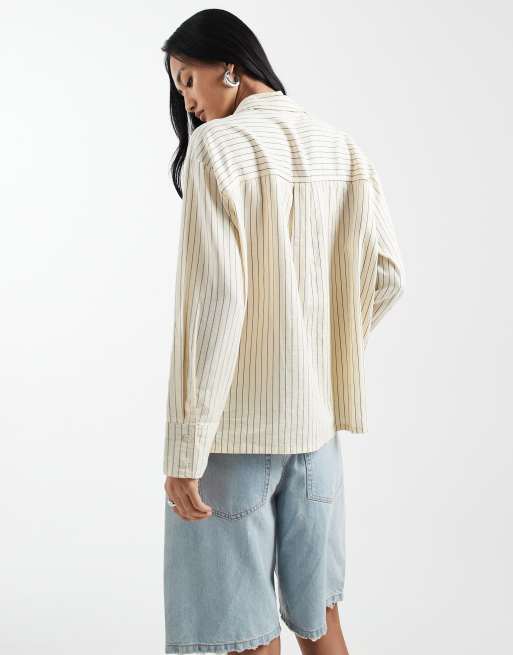 Cotton On – Haven – Gulrandig oversize-skjorta i dad-modell och linnemix, 3 av 4