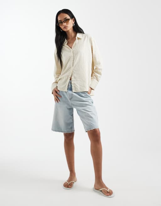 Cotton On – Haven – Gulrandig oversize-skjorta i dad-modell och linnemix, 4 av 4