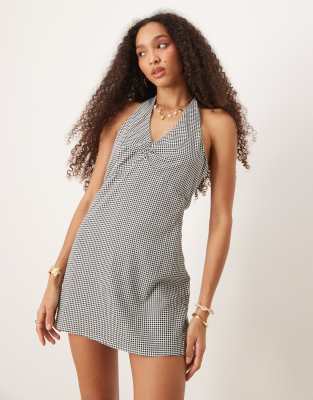 Cotton On Haven halter neck linen blend mini dress in black