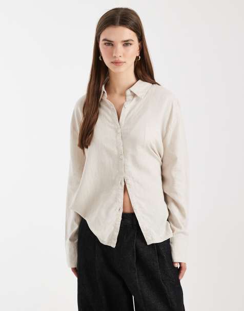 Cotton On – Haven – Koszula oversize typu dad z mieszanki lnu w neutralnym kolorze - view 1