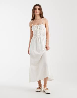 Cotton On Haven Linen Blend Strappy Midi Dress In White