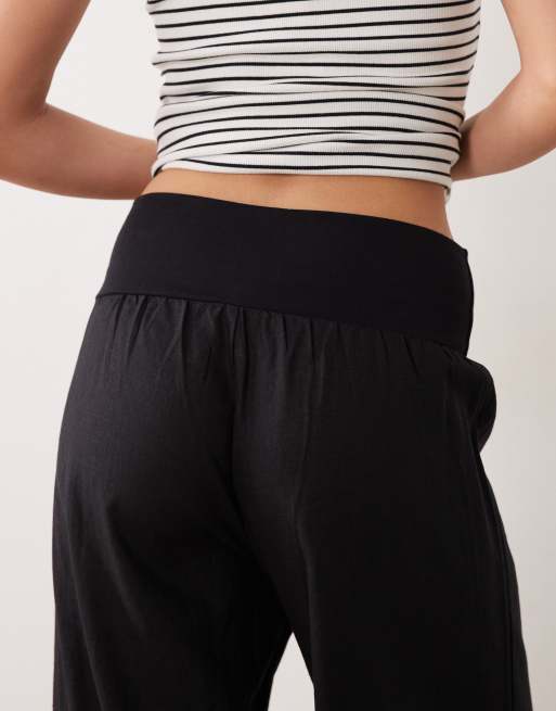 Cotton On haven linen fold over pants in black, 4 of 5