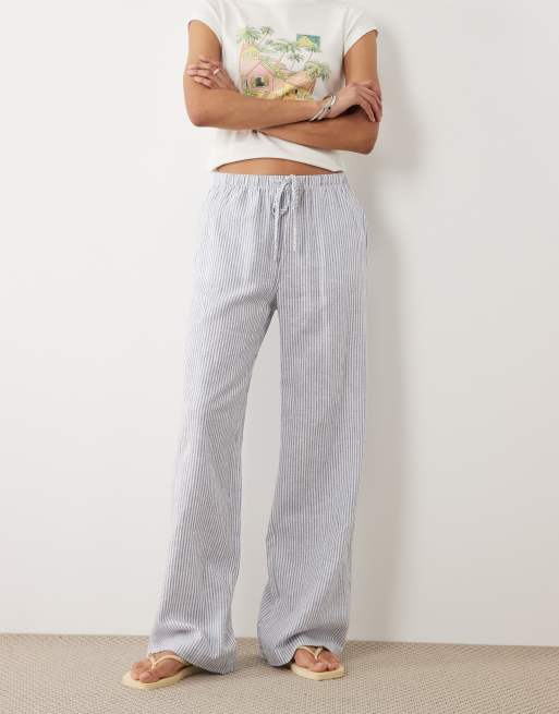 Cotton On Haven linen look wide leg pants in blue white stripe, 2 of 5