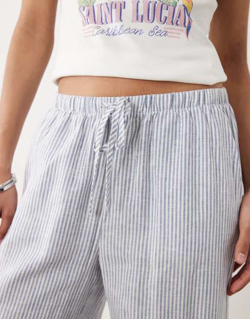 Cotton On Haven linen look wide leg pants in blue white stripe, 3 of 5