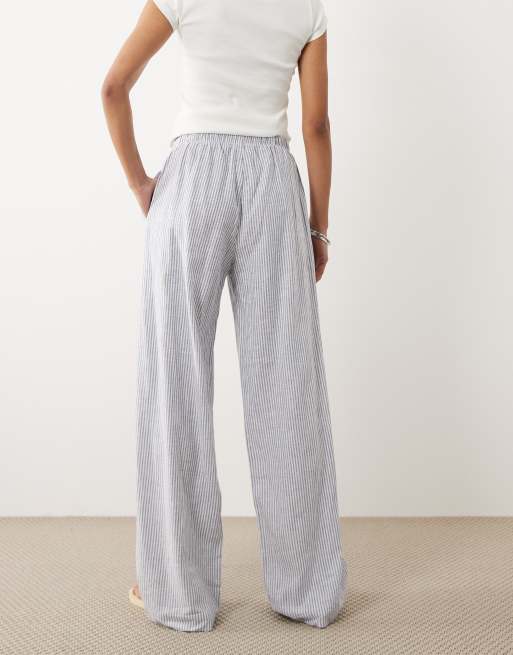Cotton On Haven linen look wide leg pants in blue white stripe, 5 of 5