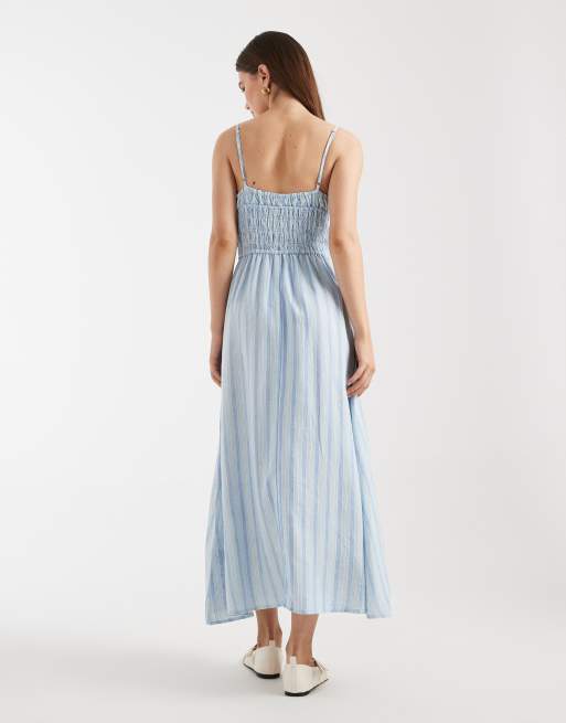 Cotton On haven linen mix strappy midi dress in amy blue stripe, 2 of 4