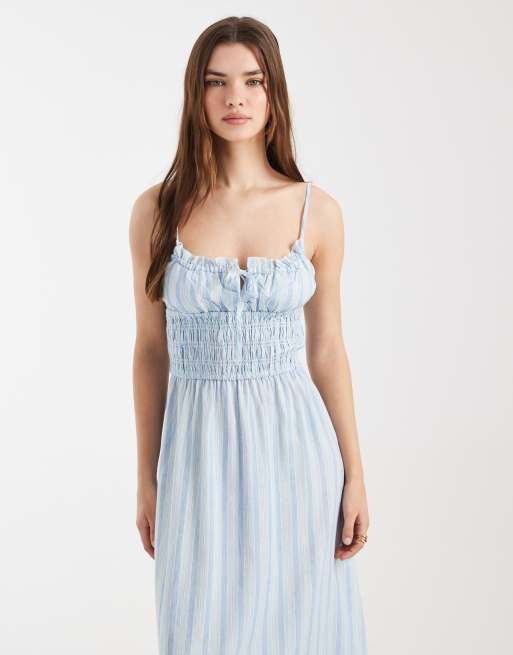 Cotton On haven linen mix strappy midi dress in amy blue stripe, 4 of 4