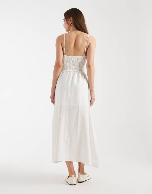 Cotton On haven linen strappy midi dress in coconut, 3 of 4