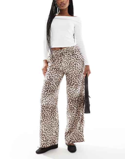 Cotton On haven linen trousers in leopard print - MULTI