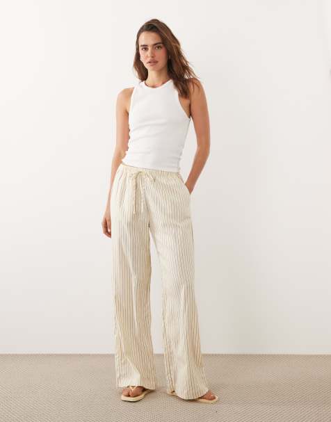 Cotton On Haven linen wide leg pants in vanilla glow pinstripe - view 1