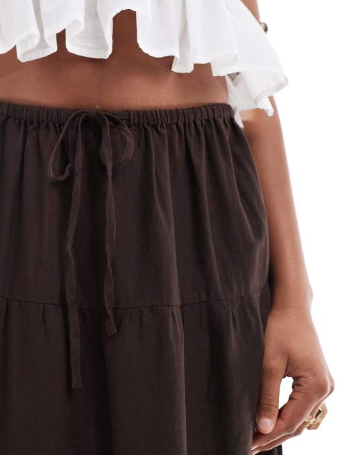 Cotton On - Haven - Maxi rok van linnenmix met stroken in donker eikenbruin, 4 van 5