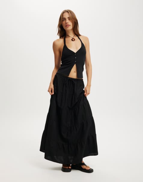 Cotton On Haven multi tiered maxi skirt in black - BLACK
