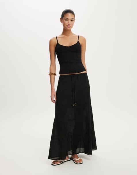 Cotton On Haven multi tiered maxi skirt in black - view 1