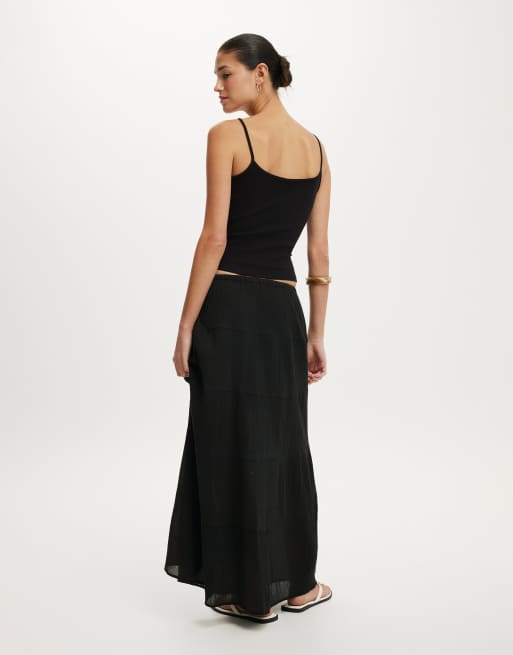 Cotton On Haven multi tiered maxi skirt in black, 2 of 4