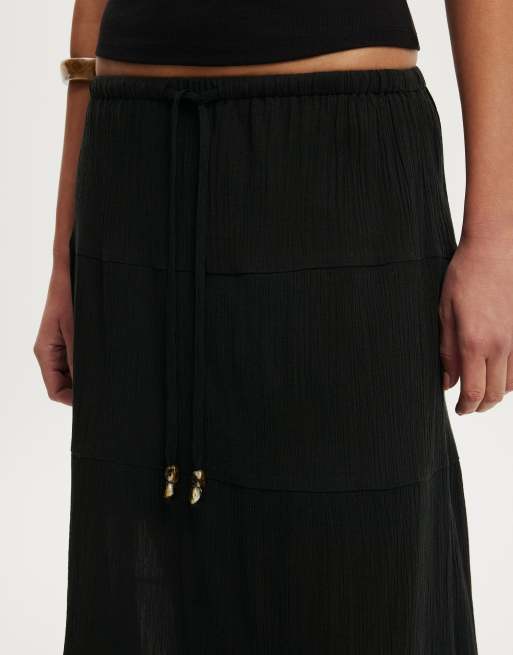 Cotton On Haven multi tiered maxi skirt in black, 3 of 4