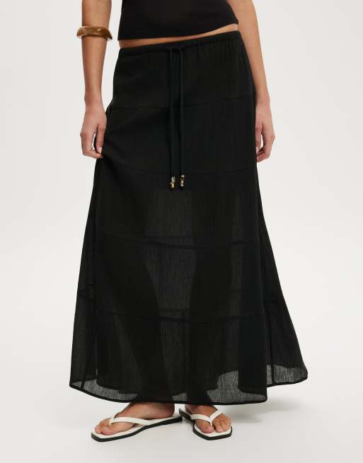 Cotton On Haven multi tiered maxi skirt in black, 4 of 4
