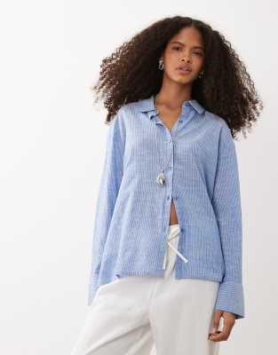 Cotton On Haven Oversized Dad Shirt In Blue
