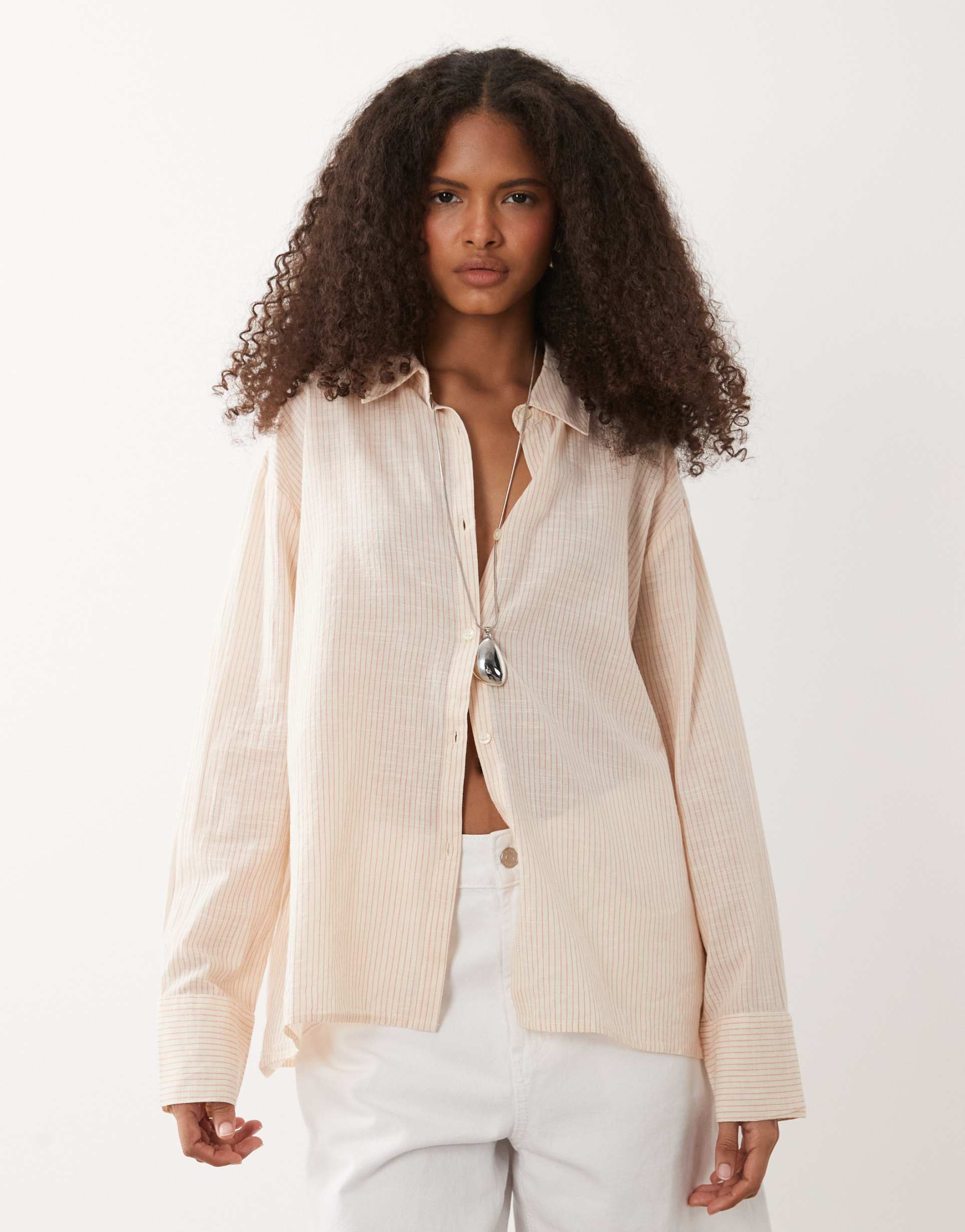cotton on haven oversized dad shirt linen blend in guava stripe